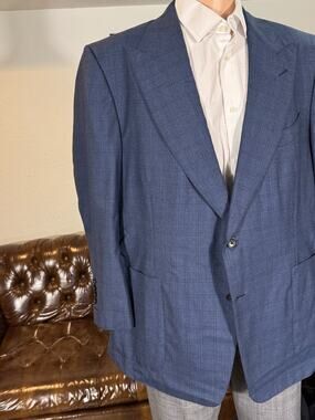 Tom Ford Blue Plaid Blazer 58C EU) 48S US Men's Peak Lapel Windsor Wool
